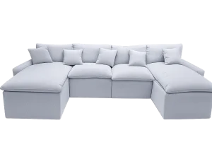 A Cloud Fluffy white sectional couch adorned with decorative pillows, showcasing a modern and inviting living space.