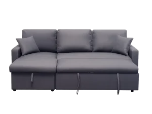 L-Shaped Sofa Cum Bed with Storage, grey three-seater with reversible chaise and easy pull-out sleeper