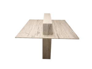 A Luxury Marble Dining Table featuring a sturdy wooden base and a smooth wooden top, elegantly designed for dining spaces.