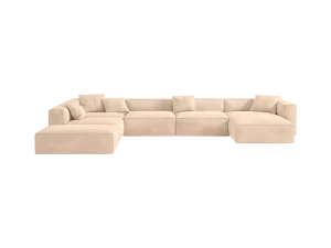 U-shaped sectional sofa with a large beige cushion, providing ample seating for multiple people in a cozy living space.