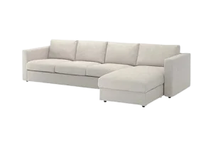 White L Shape Sofa with chaise longue, elegant and modern, ideal for a spacious living room.