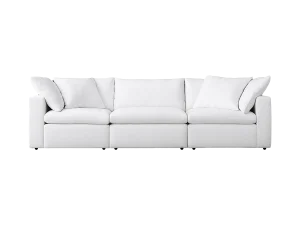 The 3-Section White Sofa couch adorned with decorative pillows, showcasing a modern and inviting living space.