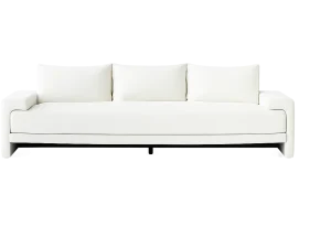 A Sylvia Sofa adorned with four decorative pillows arranged neatly on its surface.