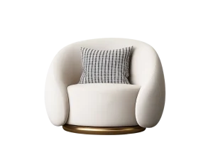 A white Bertha Velvet Armchair featuring a checkered pillow, designed for single seating