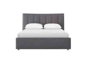 Grey Upholstered King Bed in a modern bedroom setting