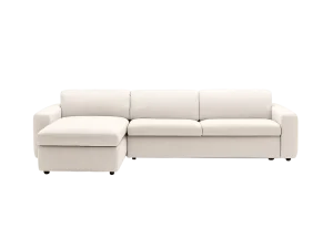 A stylish white leather sectional sofa with a chaise, perfect for enhancing living room aesthetics and comfort.