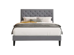 Divino Grey Bed frame featuring a buttoned headboard, adding a touch of elegance to the bedroom decor.