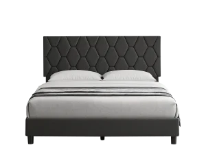 A Benoni bed featuring a black headboard and a white bed frame, elegantly designed for a modern bedroom aesthetic.
