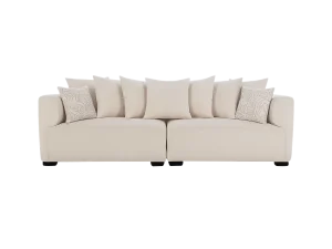 Camelle 4-Seater Fabric Sofa adorned with decorative pillows, set against a neutral background.