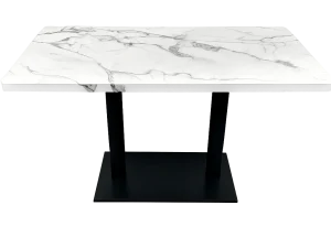 A maple home modern dining table with sleek black legs, showcasing a modern and elegant design.