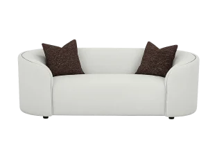 A Chielo Fabric Sofa white couch adorned with brown pillows, creating a cozy and inviting living space.