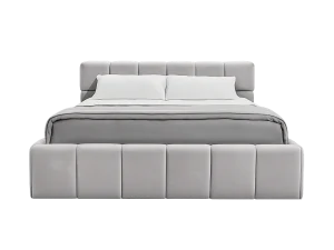 A bed featuring a gray headboard and footboard, elegantly designed for a modern bedroom aesthetic.