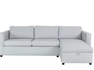A white L-Shape Sofa Bed sectional couch featuring a built-in storage area for added functionality and organization.