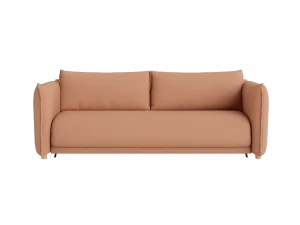 A modern sofa featuring a sleek design with a tan leather backrest, showcasing contemporary style and comfort.