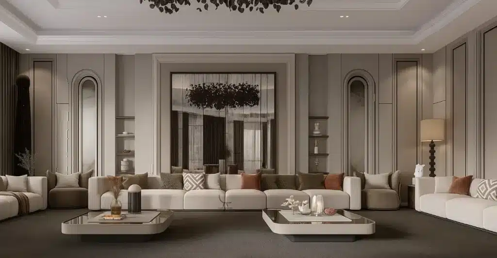 Luxury modern living room design showcasing the Best Furniture Stores in Dubai