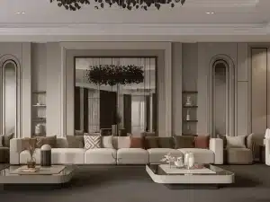 Luxury modern living room design showcasing the Best Furniture Stores in Dubai