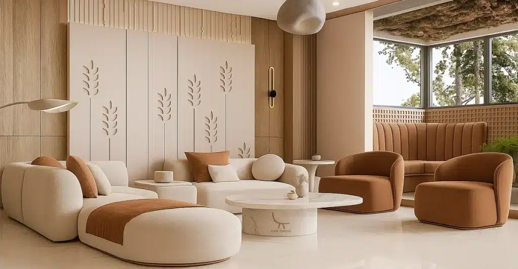Stylish living room adorned with white furniture, highlighting premier home decor options in Dubai.
