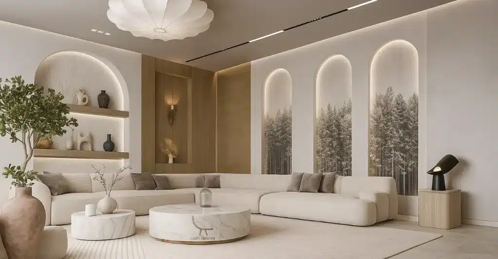 Minimalist luxury living room design from the best furniture store in Dubai