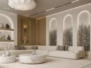 Minimalist luxury living room design from the best furniture store in Dubai